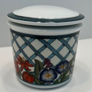 DANSK Nordic Garden Porcelain 3.75" Sugar Bowl Jar Canister & Lid Lattice Ribbon